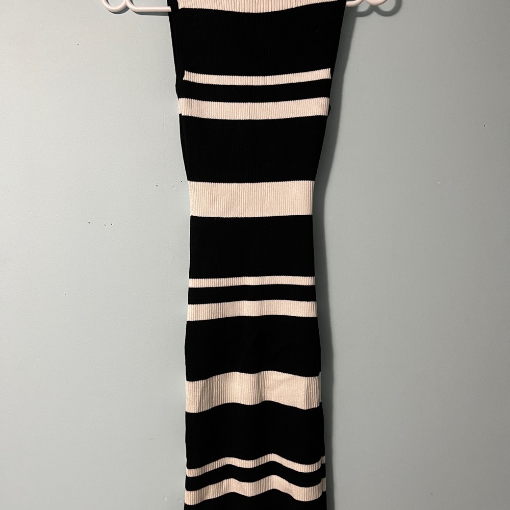 Say What? Black and Cream Striped Midi Dress